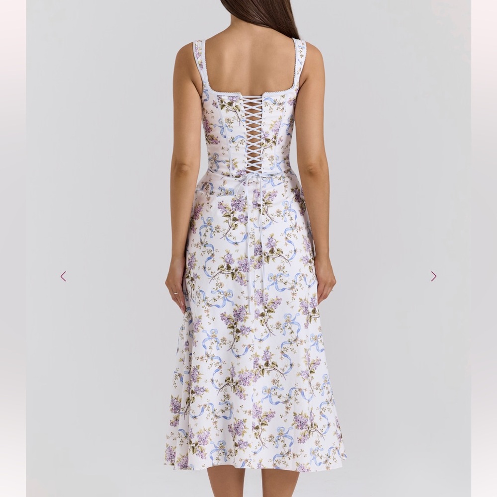 House of CB Dionne Off White Floral Print Cotton MIDI Dress - Picture 5 of 11